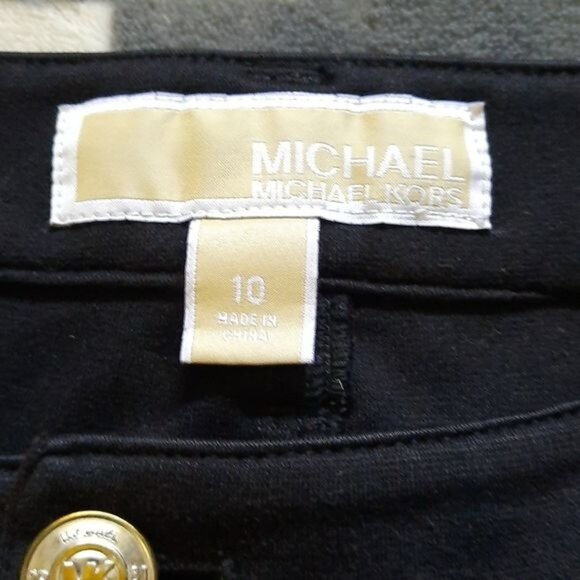 Michael Michael Kors Black Rayon Blend Leather Pockets Straight Leg Pant Size 10 - Picture 3 of 7